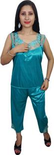 Indiatrendzs Women's Nighty with Robe, Top and Capri