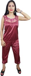 Indiatrendzs Women's Nighty with Robe, Top and Capri