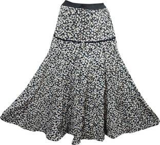 Indiatrendzs Floral Print Women's A-line Black Skirt