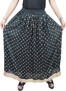 Indiatrendzs Printed Women's A-line Black Skirt