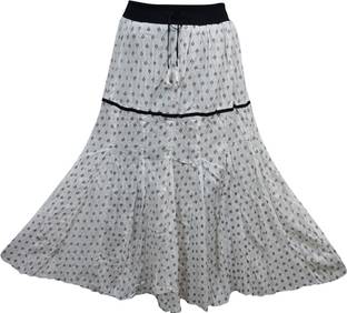 Indiatrendzs Printed Women's A-line White Skirt
