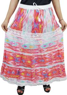 Indiatrendzs Printed Women's A-line Pink Skirt