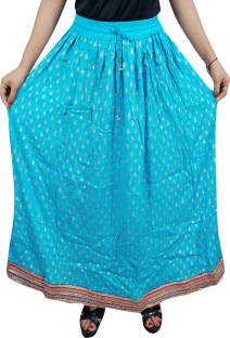 Indiatrendzs Printed Women's A-line Light Blue Skirt