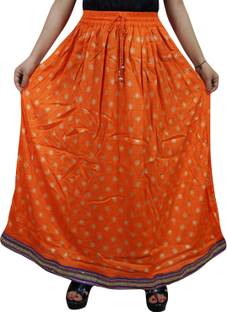 Indiatrendzs Printed Women's A-line Orange Skirt