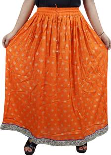 Indiatrendzs Printed Women's A-line Orange Skirt