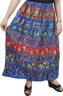 Indiatrendzs Printed Women's A-line Blue, Red Skirt