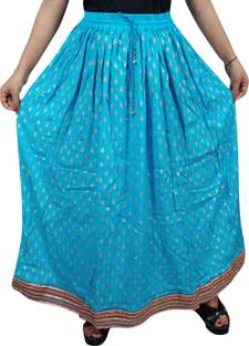 Indiatrendzs Printed Women's A-line Light Blue Skirt