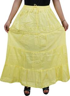 Indiatrendzs Printed Women's A-line Yellow Skirt