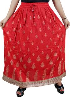 Indiatrendzs Printed Women's A-line Red Skirt