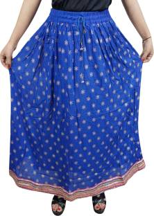 Indiatrendzs Printed Women's A-line Blue Skirt