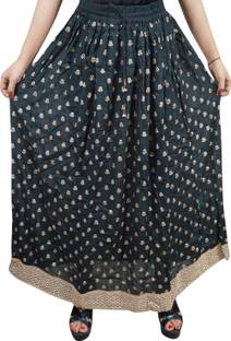 Indiatrendzs Printed Women's A-line Black Skirt