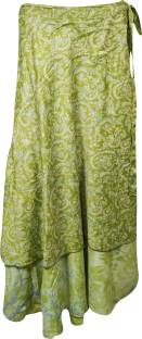 Indiatrendzs Printed Women's Wrap Around Green Skirt