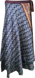 Indiatrendzs Printed Women's Wrap Around Blue Skirt