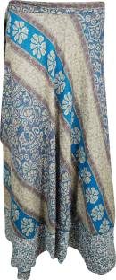 Indiatrendzs Printed Women's Wrap Around Blue Skirt