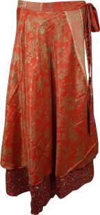 Indiatrendzs Printed Women's Wrap Around Red Skirt