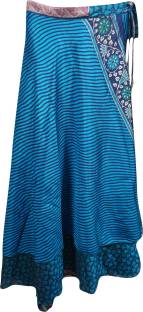 Indiatrendzs Printed Women's Wrap Around Blue Skirt