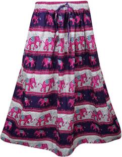 Indiatrendzs Printed Women's A-line Pink, Blue Skirt