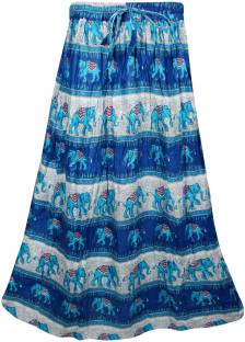 Indiatrendzs Printed Women's A-line Blue Skirt