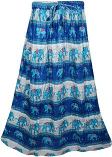 Indiatrendzs Printed Women's A-line Blue Skirt