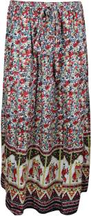 Indiatrendzs Printed Women's A-line Red, Grey Skirt