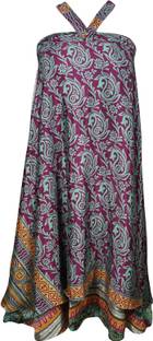 Indiatrendzs Printed Women's Wrap Around Pink, Green Skirt