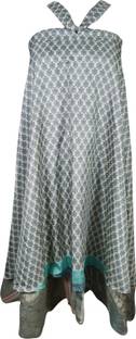 Indiatrendzs Printed Women's Wrap Around White, Grey Skirt