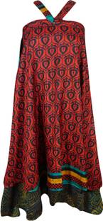 Indiatrendzs Printed Women's Wrap Around Red, Maroon Skirt