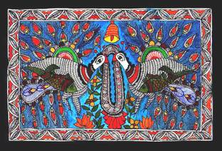 Mithila Painting Madhubani Krishna Painting Acrylic 22 Inch X 8