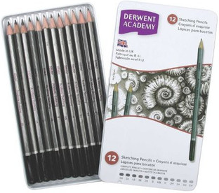 Medium 12 Count 34214 Metal Tin Derwent Graphic Drawing Pencils