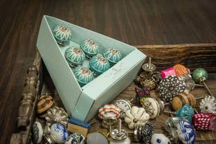 Casa Decor Pack Of 6 Ceramic Blue Star Fish Decorative Door Knobs
