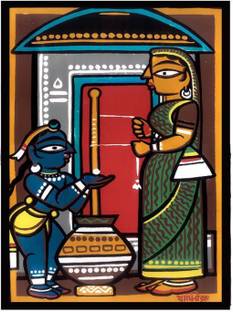 Indian Painting Jamini Roy Deities And Cows Framed Poster