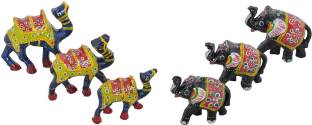 HOUZZPLUS handicraft camel and elephant set of 6 showpiece home decor animal small figure Decorative Showpiece  -  6 cm