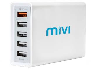 Mivi Desktop USB Charging Station HUB: [ Qualcomm&reg; Quick Charge&trade;3.0 certified] 5 port 8A USB Turbo charging adapter with fast charging and turbo charging compatible with all mobiles, tablets and more (Silver) Mobile Charger