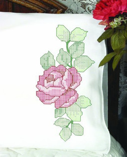 Fairway Needlecraft 83245 Cross Stitch Perle Edge Pillowcases White Standard Rose Vine Design Fairway Needlecraft 83245 Cross Stitch Perle Edge Pillowcases White Standard Rose Vine Design