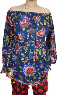 Indiatrendzs Party Full Sleeve Floral Print Women's Blue Top