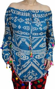 Indiatrendzs Party Full Sleeve Printed Women's Blue Top