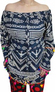 Indiatrendzs Party Full Sleeve Printed Women's Blue Top