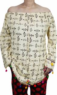 Indiatrendzs Party Full Sleeve Printed Women's Beige Top