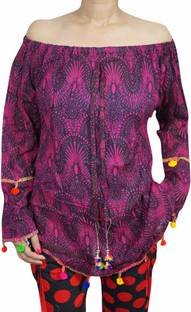 Indiatrendzs Party Full Sleeve Printed Women's Pink Top