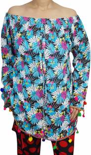 Indiatrendzs Party Full Sleeve Floral Print Women's Blue Top