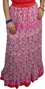Indiatrendzs Printed Women A-line Pink Skirt