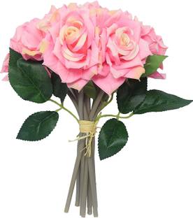 Fourwalls Pack 10 Artificial Flowers Fake Silk Plastic Roses Bridal Wedding Bouquet Home Garden Party Decoration Pink 26 Cm Tall Pink Rose Flower Reviews Latest Review Of Fourwalls Pack 10 Artificial Flowers