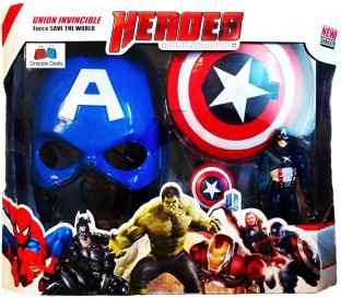 Avengers Captain America Shield w// LED Light And Voice Mask Glove Launcher Set