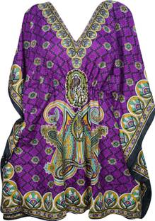 Indiatrendzs Casual Kimono Sleeve Printed Women Purple Top