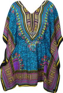 Indiatrendzs Casual Kimono Sleeve Printed Women Blue Top