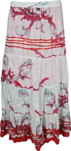 Indiatrendzs Printed Women A-line White, Red Skirt
