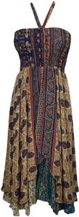 Indiatrendzs Women's A-line Blue, Beige Dress