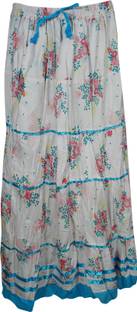 Indiatrendzs Printed Women A-line White Skirt