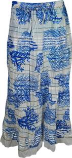 Indiatrendzs Printed Women A-line White, Blue Skirt