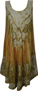 Indiatrendzs Women A-line Green, Orange Dress